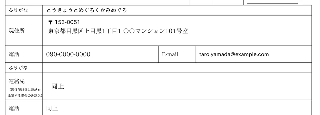 履歴書の住所・ふりがなの書き方の記入例