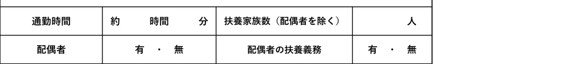 通勤時間・扶養家族・配偶者欄の書き方の記入例